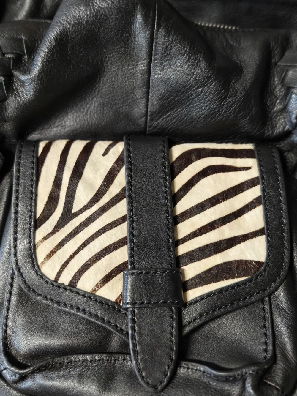 Jessica Simpson Black Leather Shoulder Bag with Zebra Accent